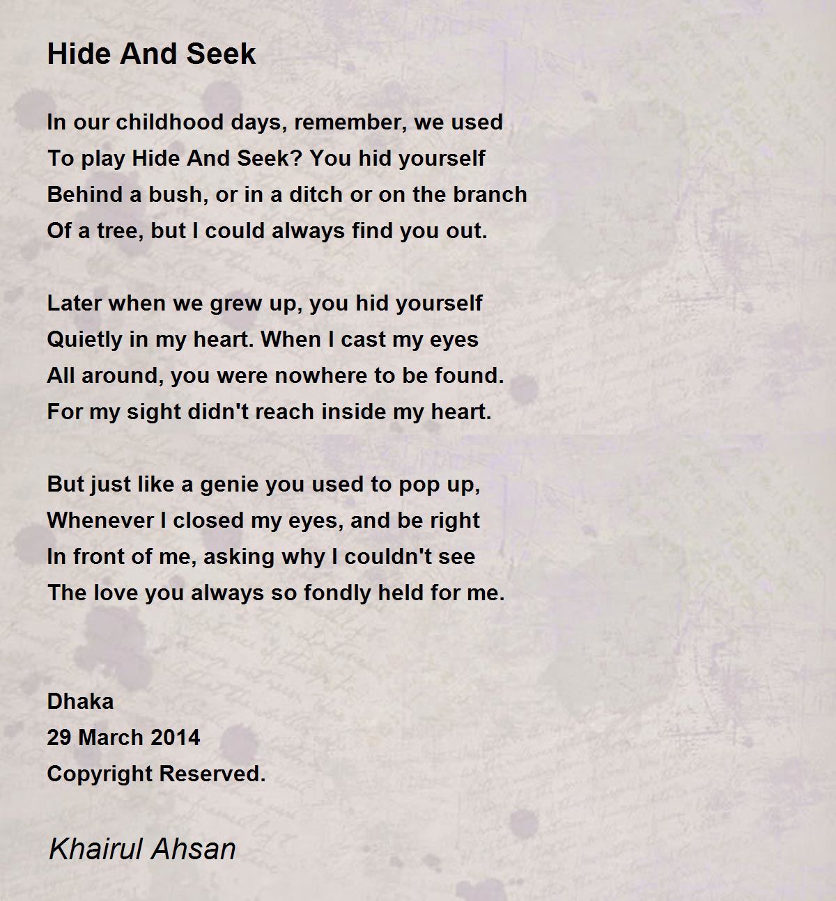 Hide And Seek Poem By Khairul Ahsan Poem Hunter