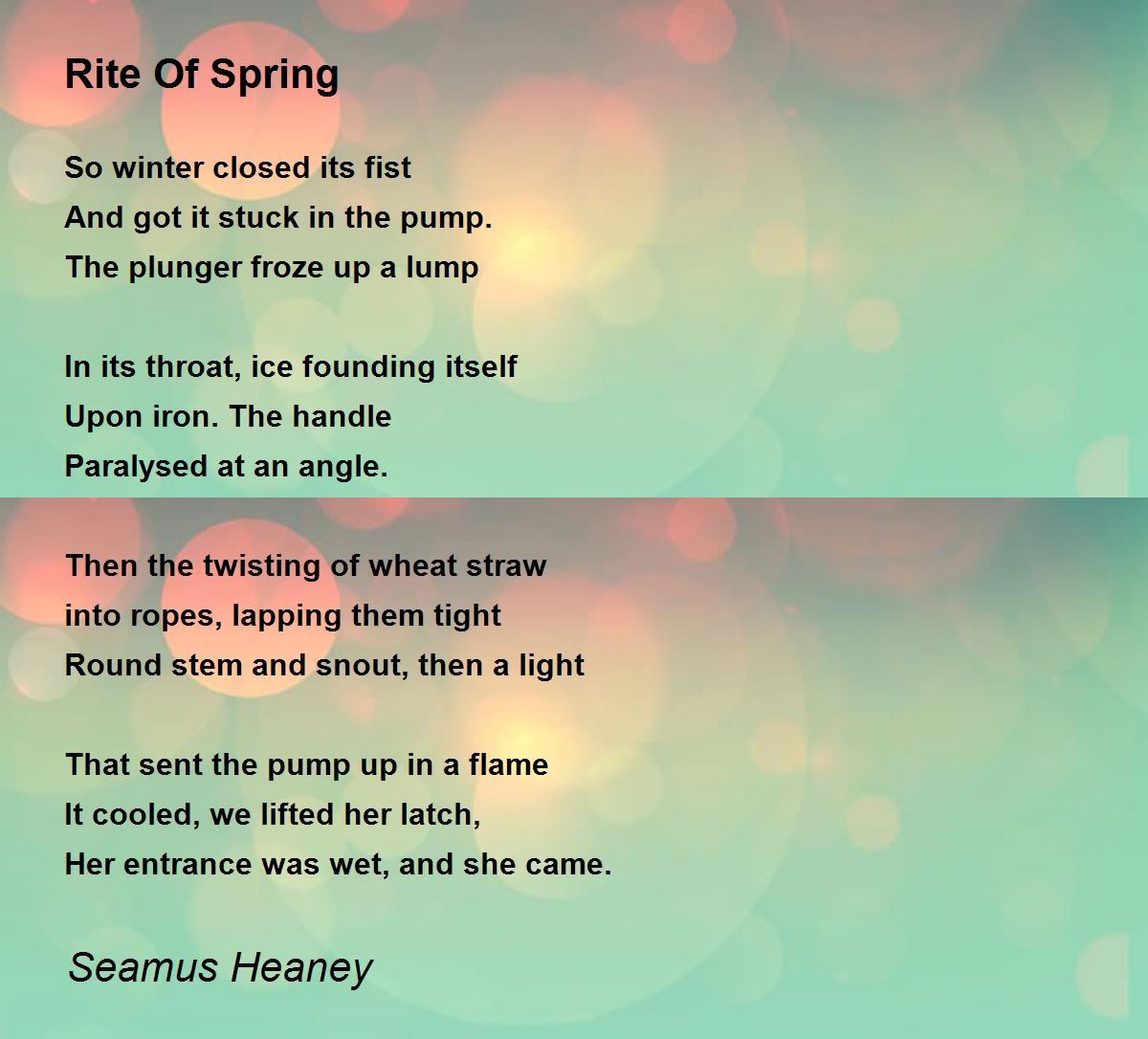 Rite Of Spring Poem By Seamus Heaney Poem Hunter